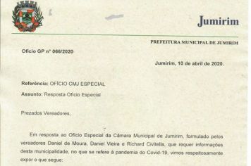RESPOSTA AO OFÍCIO ESPECIAL DA CÂMARA , ATRAVÉS DO OFÍCIO GP Nº 066/2020