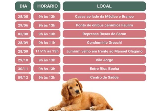 CALENDÁRIO DE VACINAÇÃO ANTIRRÁBICA 2023