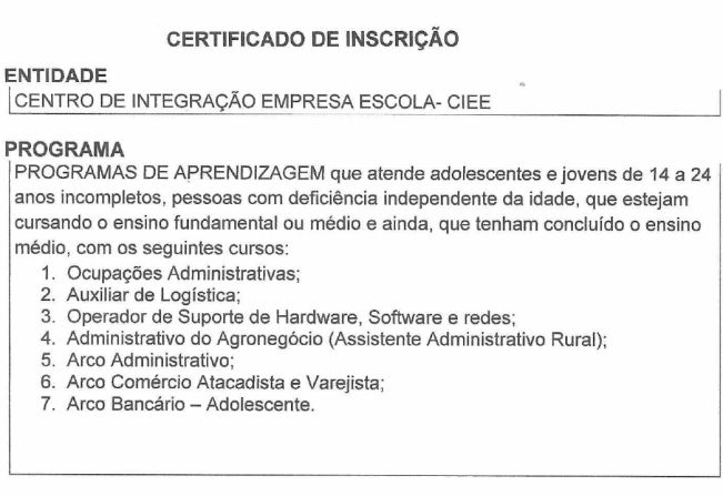 CERTIFICADO DE INSCRIÇÃO