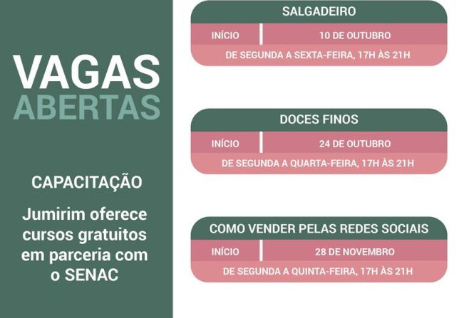 Jumirim oferece cursos gratuitos em Parceria com o SENAC