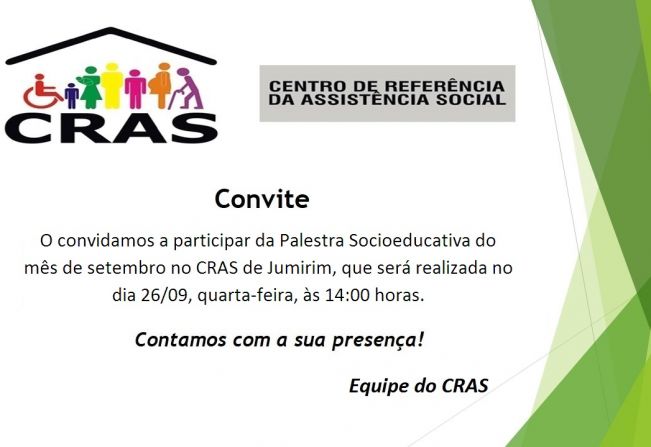 Convite Palestra Socioeducativa CRAS